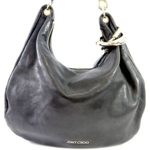 Jimmy Choo Black Leather Solar Hobo Handbag